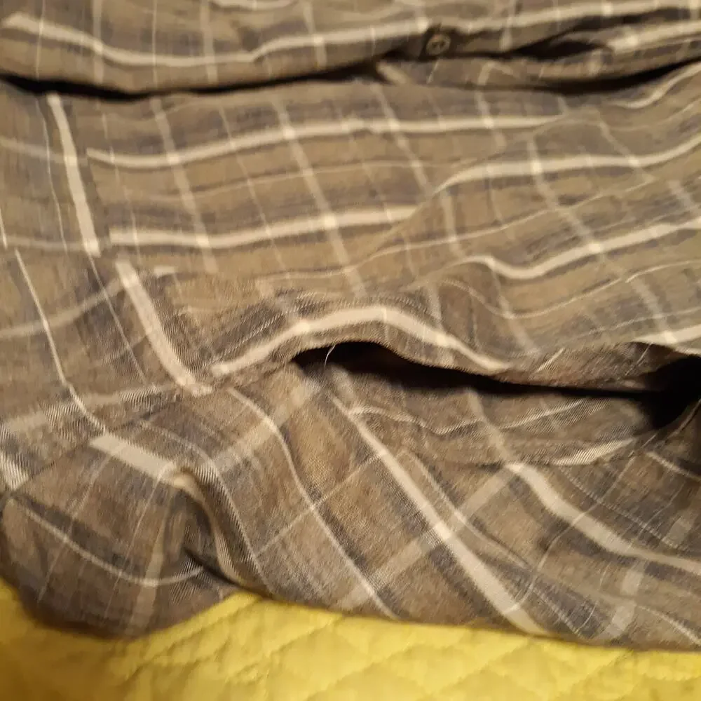 Wrangler Outdoors Mens Shirt XL Plaid Button Up Roll Tab Sleeve Grays Tans - Picture 10 of 11